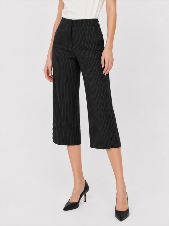 Cop.Copine Pants - Cop Copine Pantacourt Dark Charcoal Gray Pinstripe Cropped Wide Leg Pants Medium